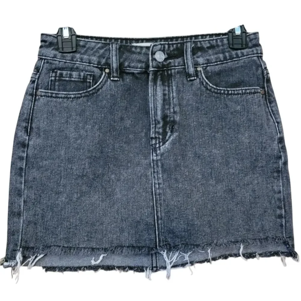 PacSun Black Denim Mini Skirt Punk Emo Goth Rocker Biker Y2K 90s Festival Sz‎ 23